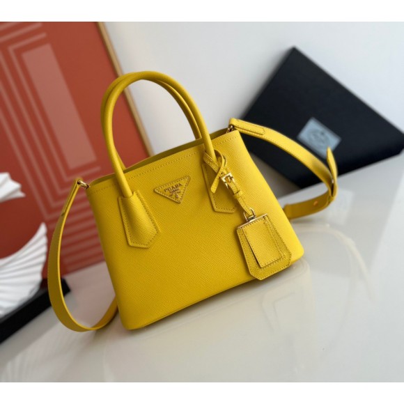 Prada Double Mini Bag In Yellow Saffiano Leather Prada Double Mini Bag In Yellow Saffiano Leather
