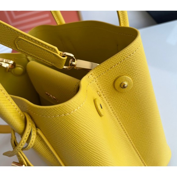 Prada Double Mini Bag In Yellow Saffiano Leather Prada Double Mini Bag In Yellow Saffiano Leather