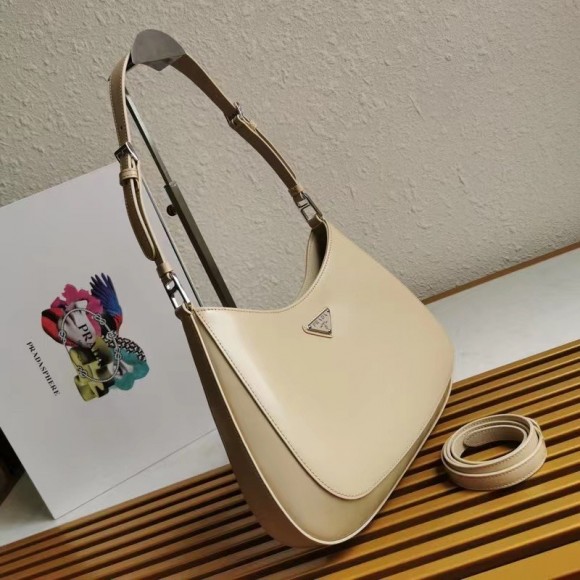 Prada Cleo Large Bag In Beige Brushed Leather Prada Cleo Large Bag In Beige Brushed Leather
