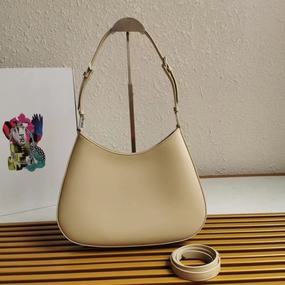 Prada Cleo Large Bag In Beige Brushed Leather Prada Cleo Large Bag In Beige Brushed Leather