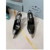 Prada Slingback Pumps 75MM In Black Brushed Leather