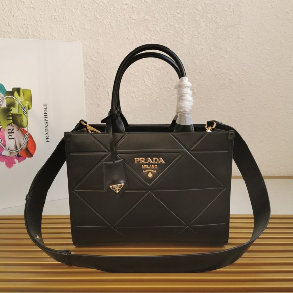 Pra*a symbole small bag with topstitching in black leather