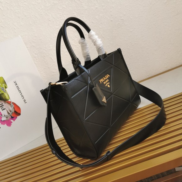 Pra*a symbole small bag with topstitching in black leather