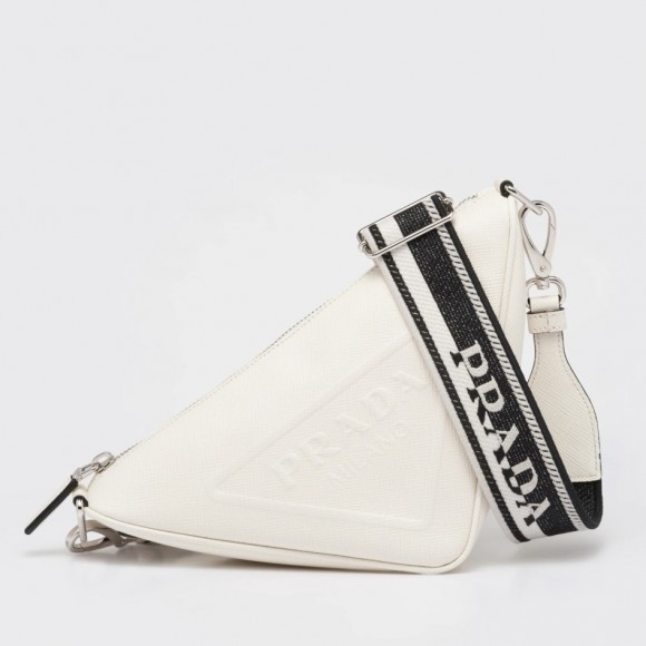 Prada Triangle Shoulder Bag In White Saffiano Leather Prada Triangle Shoulder Bag In White Saffiano Leather