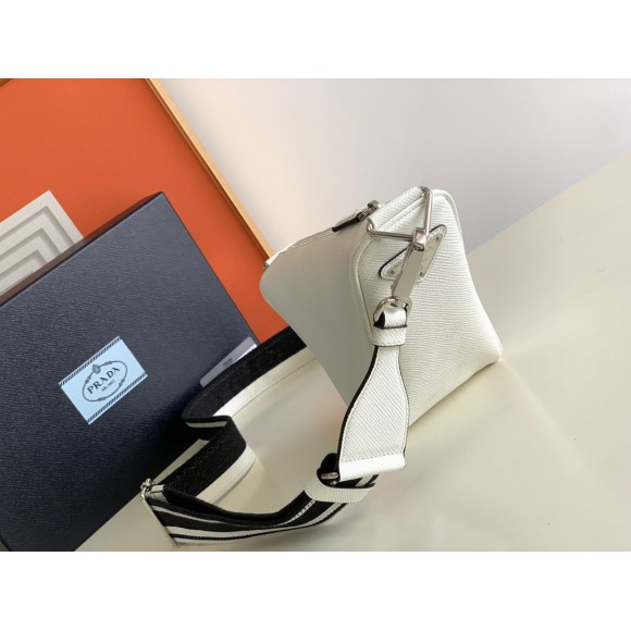 Prada Triangle Shoulder Bag In White Saffiano Leather Prada Triangle Shoulder Bag In White Saffiano Leather