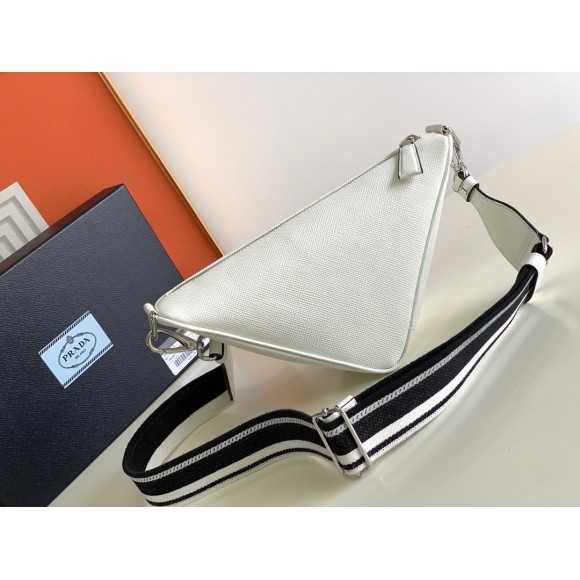 Prada Triangle Shoulder Bag In White Saffiano Leather Prada Triangle Shoulder Bag In White Saffiano Leather