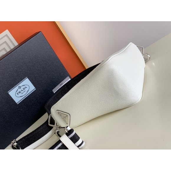 Prada Triangle Shoulder Bag In White Saffiano Leather Prada Triangle Shoulder Bag In White Saffiano Leather