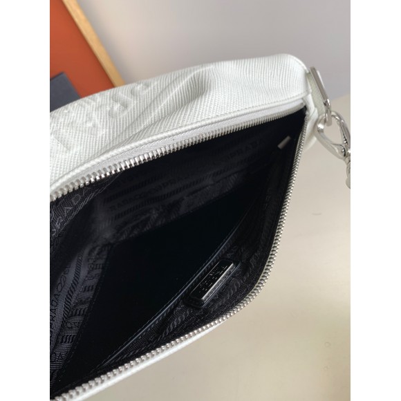 Prada Triangle Shoulder Bag In White Saffiano Leather Prada Triangle Shoulder Bag In White Saffiano Leather