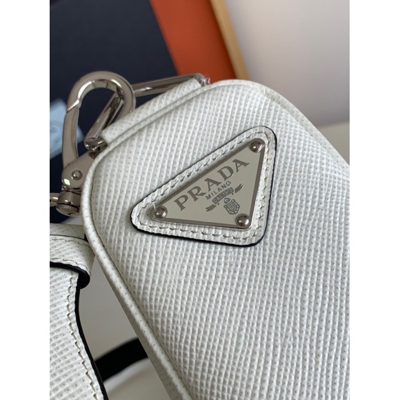Prada Triangle Shoulder Bag In White Saffiano Leather Prada Triangle Shoulder Bag In White Saffiano Leather
