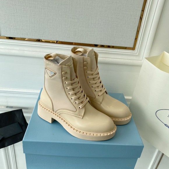 Prada Ankle Boots in Beige Brushed Leather and Re-Nylon Prada Ankle Boots in Beige Brushed Leather and Re-Nylon