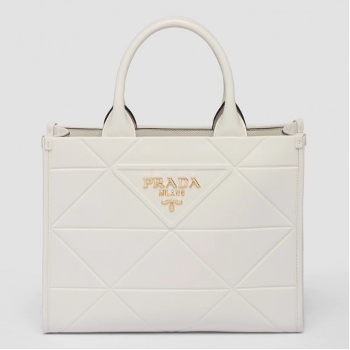 Prada Symbole Small Bag with Topstitching in White Leather