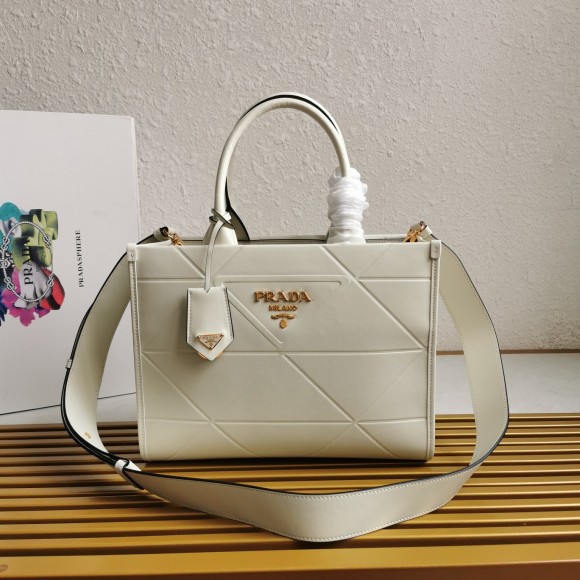 Pra*a symbole small bag with topstitching in white leather