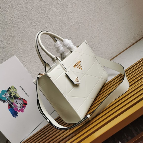 Pra*a symbole small bag with topstitching in white leather