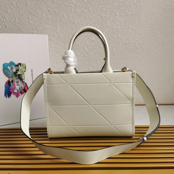 Pra*a symbole small bag with topstitching in white leather