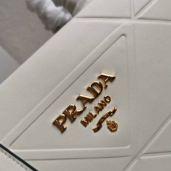 Pra*a symbole small bag with topstitching in white leather