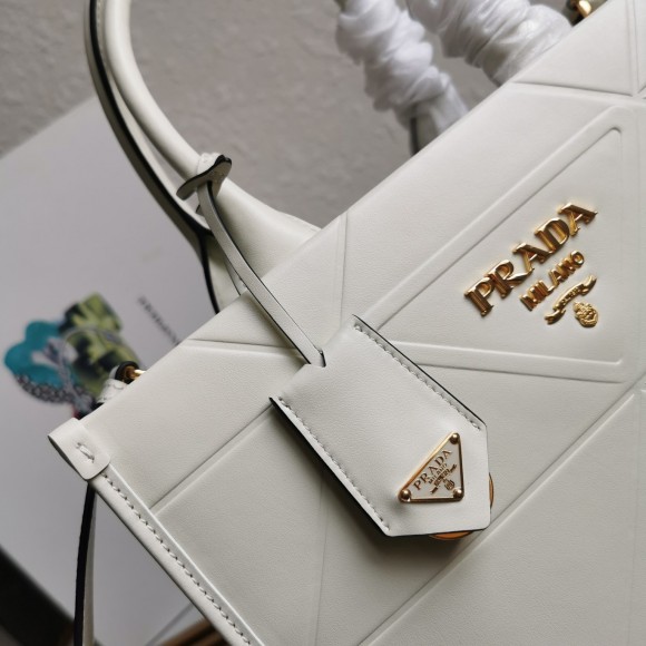 Pra*a symbole small bag with topstitching in white leather