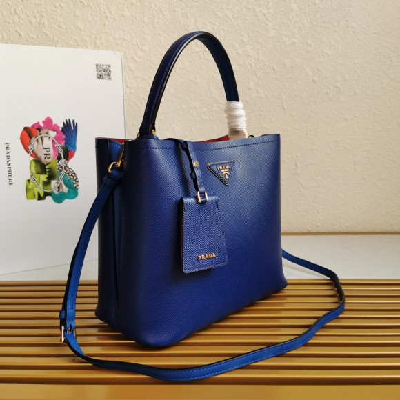 Prada Large Panier Bag In Blue Saffiano Leather Prada Large Panier Bag In Blue Saffiano Leather