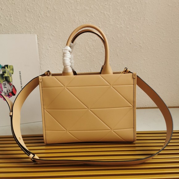 Pra*a symbole small bag with topstitching in beige leather