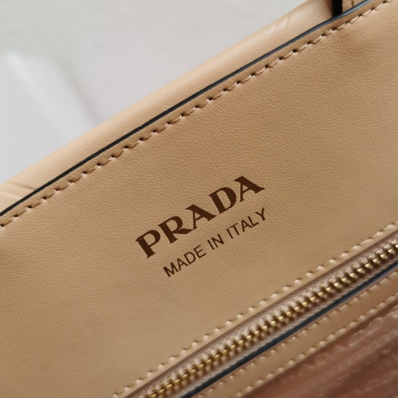 Pra*a symbole small bag with topstitching in beige leather