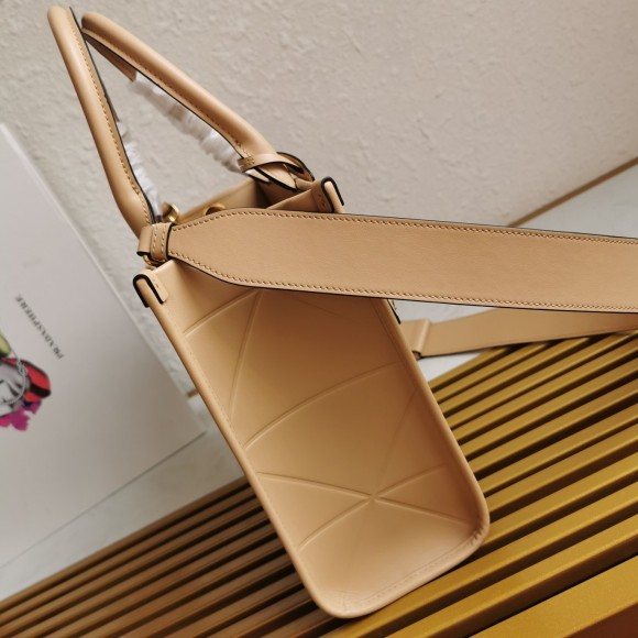 Pra*a symbole small bag with topstitching in beige leather