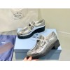 Prada Women's Loafers In Silver Metallic Leather