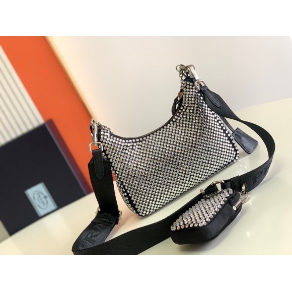 Prada Re-Edition 2005 Bag In Aqua Satin with Crystals Prada Re-Edition 2005 Bag In Aqua Satin with Crystals