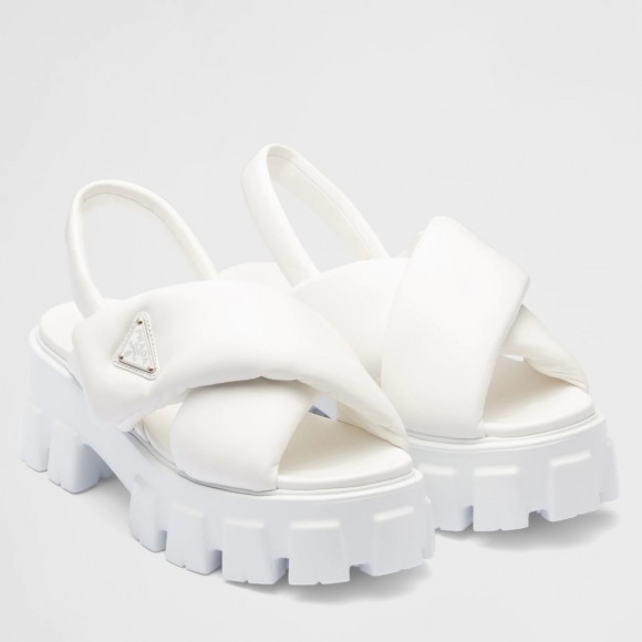 Prada Monolith Padded Sandals In White Nappa Leather Prada Monolith Padded Sandals In White Nappa Leather