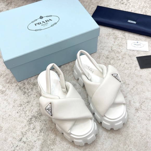 Prada Monolith Padded Sandals In White Nappa Leather Prada Monolith Padded Sandals In White Nappa Leather