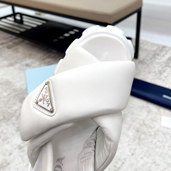 Prada Monolith Padded Sandals In White Nappa Leather Prada Monolith Padded Sandals In White Nappa Leather