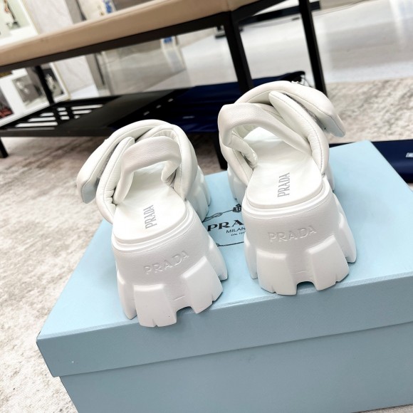 Prada Monolith Padded Sandals In White Nappa Leather Prada Monolith Padded Sandals In White Nappa Leather