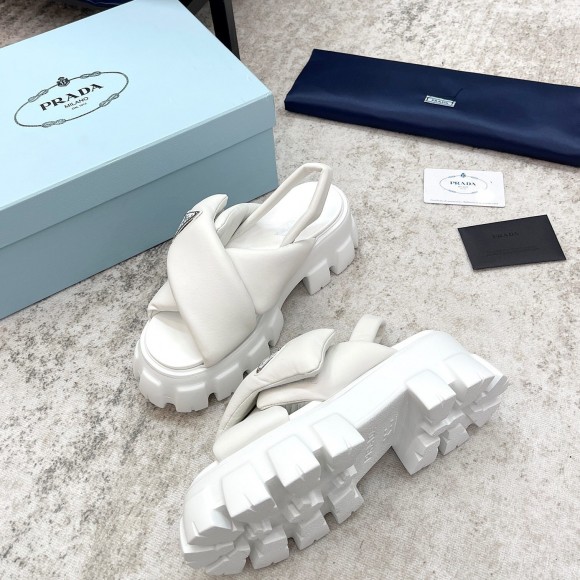 Prada Monolith Padded Sandals In White Nappa Leather Prada Monolith Padded Sandals In White Nappa Leather