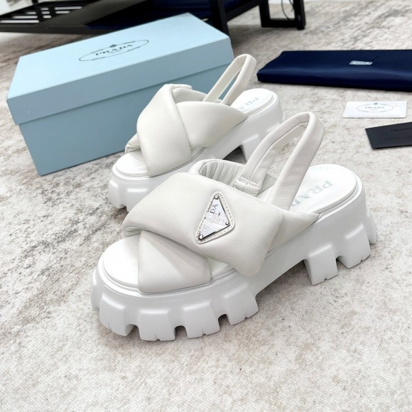 Prada Monolith Padded Sandals In White Nappa Leather Prada Monolith Padded Sandals In White Nappa Leather