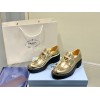 Prada Women's Loafers In Gold Metallic Leather