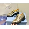 Prada Women's Loafers In Gold Metallic Leather