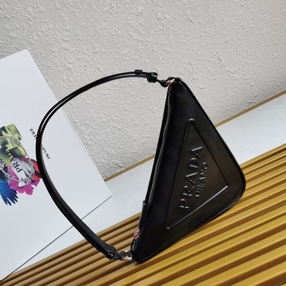Prada Triangle Pouch Bag In Black Calfskin Prada Triangle Pouch Bag In Black Calfskin