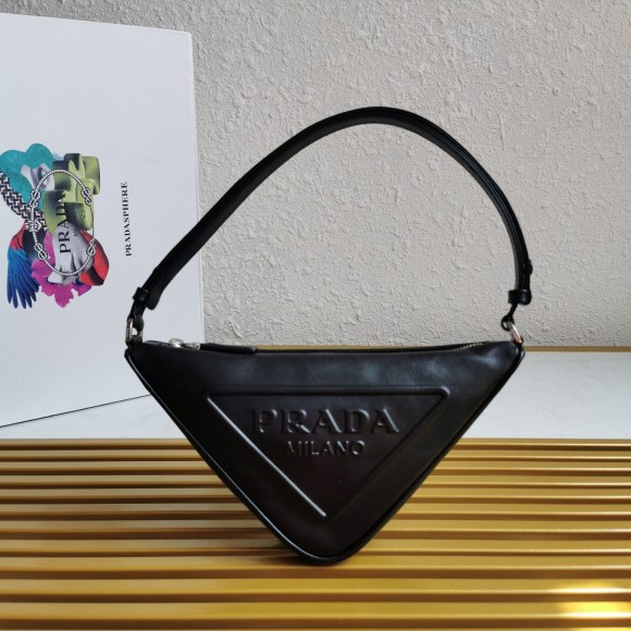 Prada Triangle Pouch Bag In Black Calfskin Prada Triangle Pouch Bag In Black Calfskin