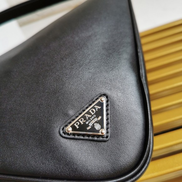 Prada Triangle Pouch Bag In Black Calfskin Prada Triangle Pouch Bag In Black Calfskin