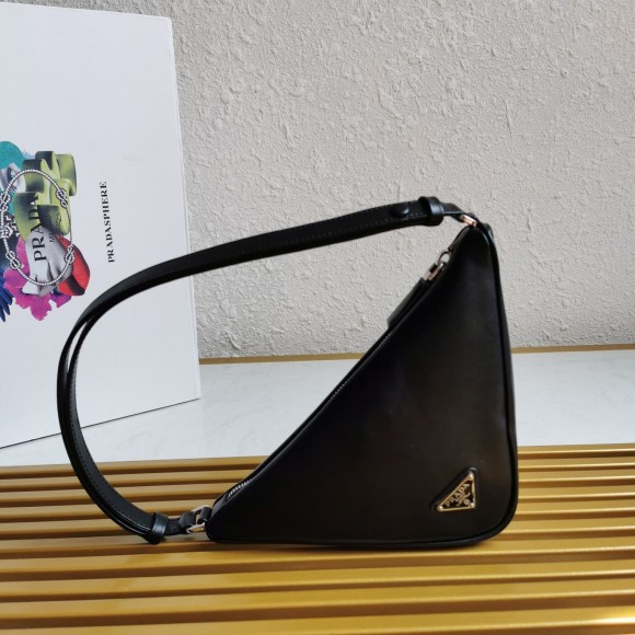 Prada Triangle Pouch Bag In Black Calfskin Prada Triangle Pouch Bag In Black Calfskin