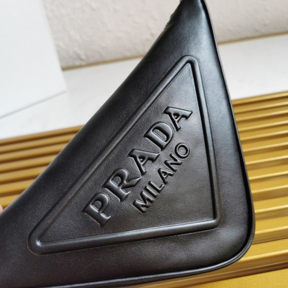 Prada Triangle Pouch Bag In Black Calfskin Prada Triangle Pouch Bag In Black Calfskin