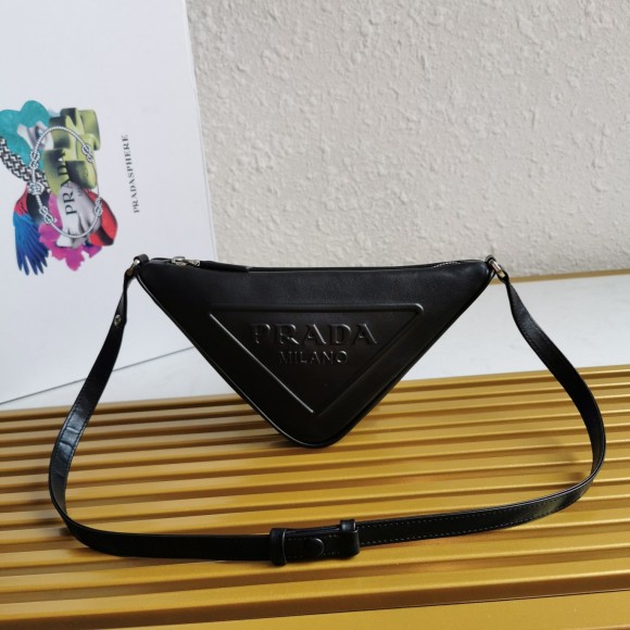 Prada Triangle Pouch Bag In Black Calfskin Prada Triangle Pouch Bag In Black Calfskin