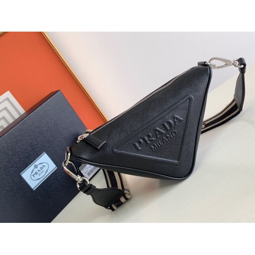 Prada Triangle Shoulder Bag In Black Saffiano Leather