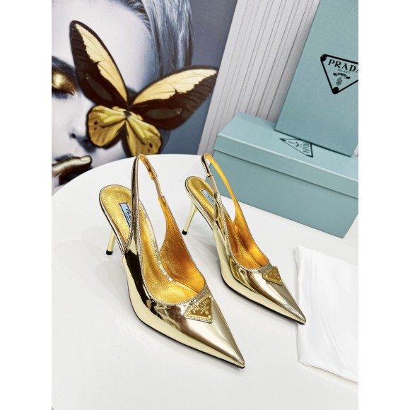 Prada Slingbacks Pumps 85mm In Gold Metallic Leather Prada Slingbacks Pumps 85mm In Gold Metallic Leather