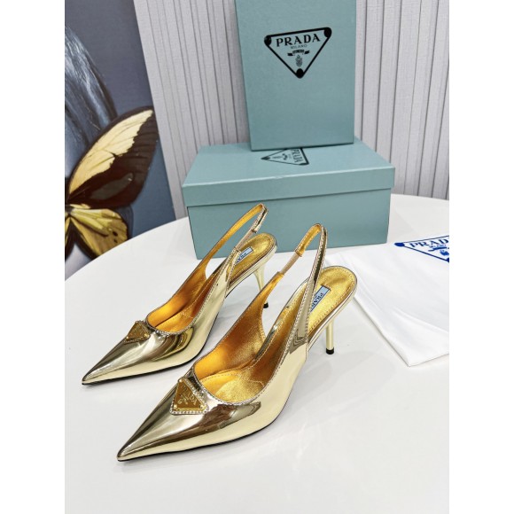 Prada Slingbacks Pumps 85mm In Gold Metallic Leather Prada Slingbacks Pumps 85mm In Gold Metallic Leather