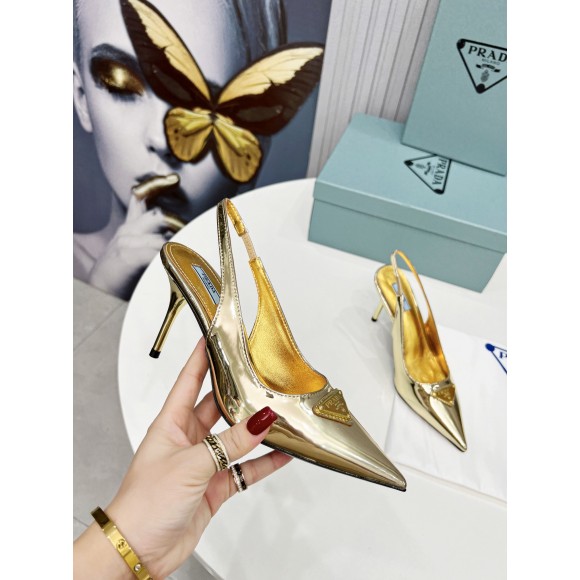 Prada Slingbacks Pumps 85mm In Gold Metallic Leather Prada Slingbacks Pumps 85mm In Gold Metallic Leather