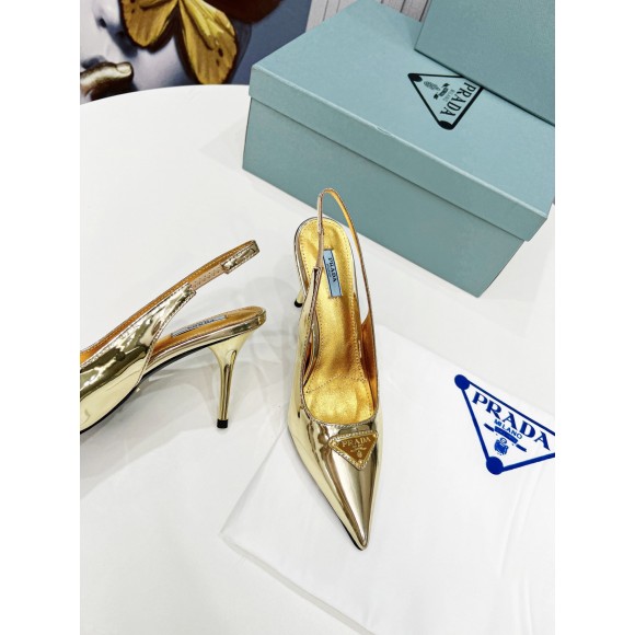 Prada Slingbacks Pumps 85mm In Gold Metallic Leather Prada Slingbacks Pumps 85mm In Gold Metallic Leather