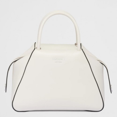 Prada Supernova Small Top Handle Bag In White Leather