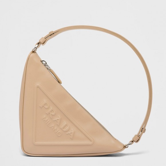 Prada Triangle Pouch Bag In Beige Calfskin Prada Triangle Pouch Bag In Beige Calfskin