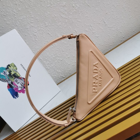 Prada Triangle Pouch Bag In Beige Calfskin Prada Triangle Pouch Bag In Beige Calfskin