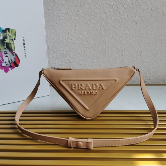 Prada Triangle Pouch Bag In Beige Calfskin Prada Triangle Pouch Bag In Beige Calfskin