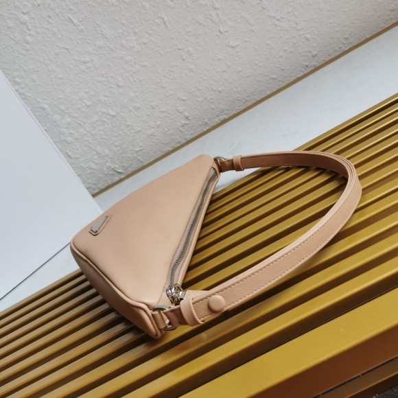 Prada Triangle Pouch Bag In Beige Calfskin Prada Triangle Pouch Bag In Beige Calfskin